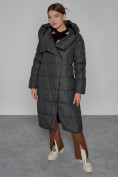 Оптом Пальто утепленное с капюшоном зимнее женское темно-серого цвета 13363TC, фото 5