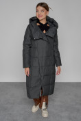Оптом Пальто утепленное с капюшоном зимнее женское темно-серого цвета 13363TC, фото 6