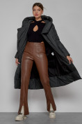 Оптом Пальто утепленное с капюшоном зимнее женское темно-серого цвета 13363TC, фото 7
