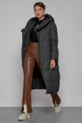 Оптом Пальто утепленное с капюшоном зимнее женское темно-серого цвета 13363TC, фото 9