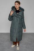 Оптом Пальто утепленное с капюшоном зимнее женское темно-зеленого цвета 13363TZ, фото 10