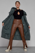 Оптом Пальто утепленное с капюшоном зимнее женское темно-зеленого цвета 13363TZ, фото 13