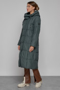 Оптом Пальто утепленное с капюшоном зимнее женское темно-зеленого цвета 13363TZ, фото 2