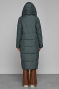 Оптом Пальто утепленное с капюшоном зимнее женское темно-зеленого цвета 13363TZ, фото 4