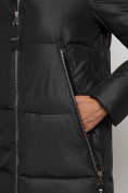 Оптом Пальто утепленное с капюшоном зимнее женское черного цвета 13816Ch, фото 11