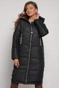 Оптом Пальто утепленное с капюшоном зимнее женское черного цвета 13816Ch в Екатеринбурге, фото 17