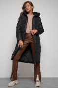 Оптом Пальто утепленное с капюшоном зимнее женское черного цвета 13816Ch, фото 18