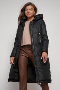 Оптом Пальто утепленное с капюшоном зимнее женское черного цвета 13816Ch, фото 19
