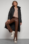Оптом Пальто утепленное с капюшоном зимнее женское черного цвета 13816Ch, фото 20