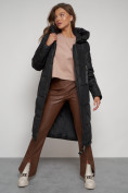 Оптом Пальто утепленное с капюшоном зимнее женское черного цвета 13816Ch, фото 21
