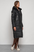 Оптом Пальто утепленное с капюшоном зимнее женское черного цвета 13816Ch в Екатеринбурге, фото 3