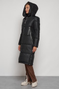 Оптом Пальто утепленное с капюшоном зимнее женское черного цвета 13816Ch, фото 6