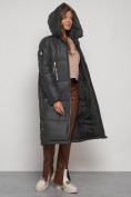 Оптом Пальто утепленное с капюшоном зимнее женское темно-серого цвета 13816TC, фото 11