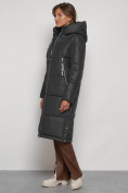 Оптом Пальто утепленное с капюшоном зимнее женское темно-серого цвета 13816TC, фото 2