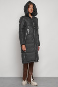 Оптом Пальто утепленное с капюшоном зимнее женское темно-серого цвета 13816TC, фото 6