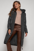 Оптом Пальто утепленное с капюшоном зимнее женское темно-серого цвета 13816TC, фото 9