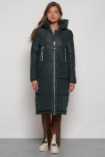 Оптом Пальто утепленное с капюшоном зимнее женское темно-зеленого цвета 13816TZ