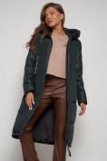 Оптом Пальто утепленное с капюшоном зимнее женское темно-зеленого цвета 13816TZ, фото 12