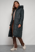 Оптом Пальто утепленное с капюшоном зимнее женское темно-зеленого цвета 13816TZ, фото 13