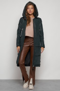Оптом Пальто утепленное с капюшоном зимнее женское темно-зеленого цвета 13816TZ, фото 17