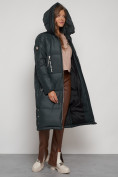 Оптом Пальто утепленное с капюшоном зимнее женское темно-зеленого цвета 13816TZ, фото 19