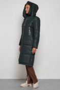 Оптом Пальто утепленное с капюшоном зимнее женское темно-зеленого цвета 13816TZ в Саратове, фото 6