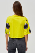 Оптом Топ футболка женская желтого цвета 14001J в Екатеринбурге, фото 6