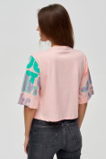 Оптом Топ футболка женская розового цвета 14006R в Казани, фото 7
