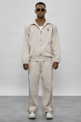 Оптом Спортивный костюм мужской оригинал бежевого цвета 15005B в Тюмени, фото 9