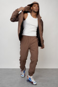 Оптом Спортивный костюм мужской модный коричневого цвета 15006K в Перми, фото 15