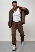 Оптом Спортивный костюм мужской модный коричневого цвета 15010K в Уфе, фото 12