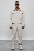 Оптом Спортивный костюм мужской оригинал бежевого цвета 15011B в Перми, фото 3