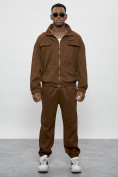 Оптом Спортивный костюм мужской оригинал коричневого цвета 15011K в Самаре, фото 17