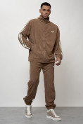 Оптом Спортивный костюм мужской модный из микровельвета бежевого цвета 15015B в Уфе, фото 10