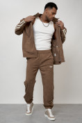 Оптом Спортивный костюм мужской модный из микровельвета бежевого цвета 15015B в Самаре, фото 14