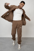 Оптом Спортивный костюм мужской модный из микровельвета бежевого цвета 15015B, фото 18