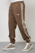 Оптом Спортивный костюм мужской модный из микровельвета бежевого цвета 15015B в Перми, фото 6