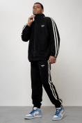 Оптом Спортивный костюм мужской модный из микровельвета черного цвета 15015Ch в Баку, фото 10