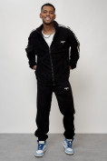 Оптом Спортивный костюм мужской модный из микровельвета черного цвета 15015Ch в Перми, фото 13