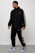 Оптом Спортивный костюм мужской модный из микровельвета черного цвета 15015Ch в Волгоградке, фото 2