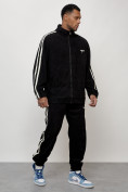 Оптом Спортивный костюм мужской модный из микровельвета черного цвета 15015Ch в Алма-Ате, фото 3
