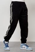 Оптом Спортивный костюм мужской модный из микровельвета черного цвета 15015Ch в Тюмени, фото 7
