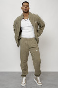 Оптом Спортивный костюм мужской модный из микровельвета цвета хаки 15015Kh в Сочи, фото 15
