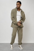 Оптом Спортивный костюм мужской модный из микровельвета цвета хаки 15015Kh в Сочи, фото 18