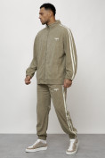Оптом Спортивный костюм мужской модный из микровельвета цвета хаки 15015Kh в Перми, фото 2