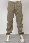 Оптом Спортивный костюм мужской модный из микровельвета цвета хаки 15015Kh, фото 5