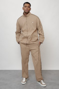 Оптом Спортивный костюм мужской модный бежевого цвета 15020B в Сочи, фото 11