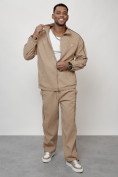 Оптом Спортивный костюм мужской модный бежевого цвета 15020B в Самаре, фото 12