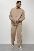 Оптом Спортивный костюм мужской модный бежевого цвета 15020B в Сочи, фото 9