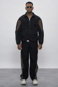 Оптом Спортивный костюм мужской плащевой черного цвета 1508Ch в Кемерово, фото 16
